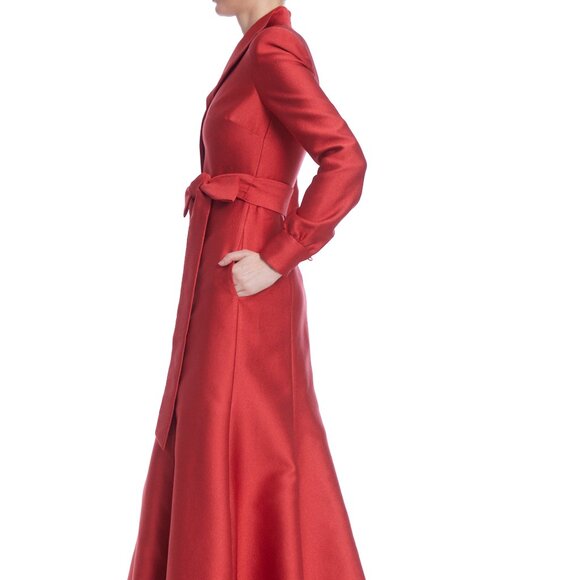 Badgley Mischka Luxe Coat Dress Crepe Gown w/ Bow in Red Maxi - Picture 2 of 14